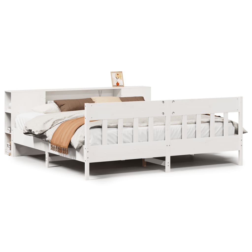 Letto Libreria senza Materasso Bianco 200x200 cm Legno di Pino