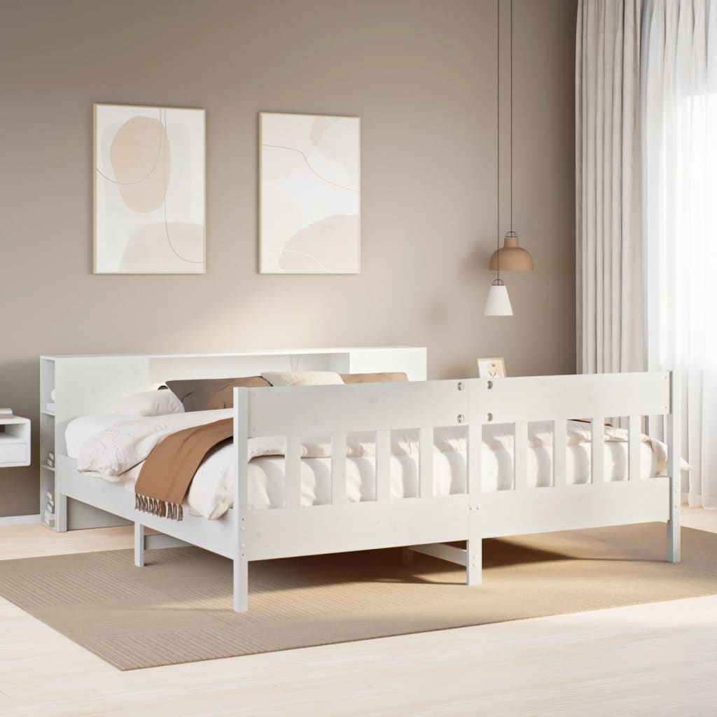 Letto Libreria senza Materasso Bianco 200x200 cm Legno di Pino