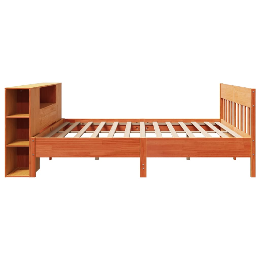 Letto Libreria senza Materasso Marrone Cera 200x200 cm in Pino