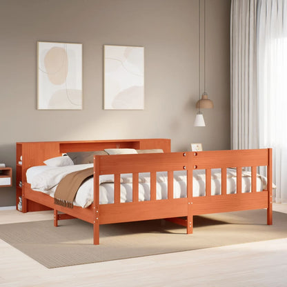 Letto Libreria senza Materasso Marrone Cera 200x200 cm in Pino