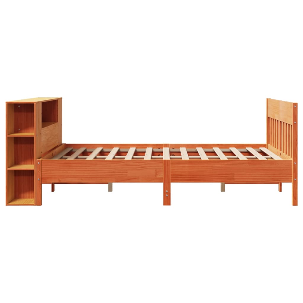 Letto Libreria senza Materasso Marrone Cera 160x200 cm in Pino