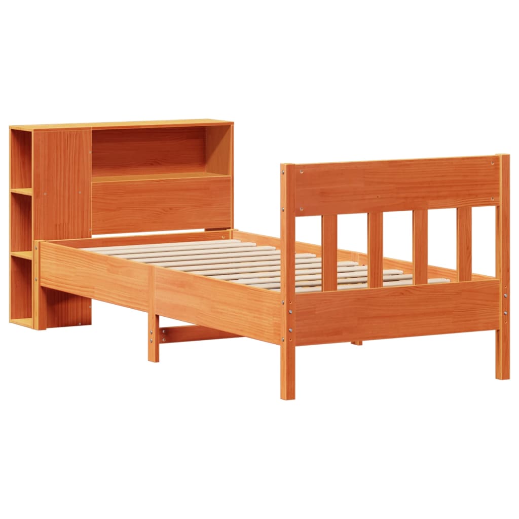 Letto Libreria senza Materasso Marrone Cera 100x200 cm in Pino