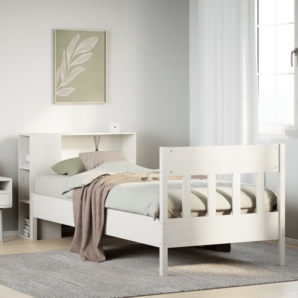 Letto Libreria senza Materasso Bianca 90x200 cm Legno di Pino