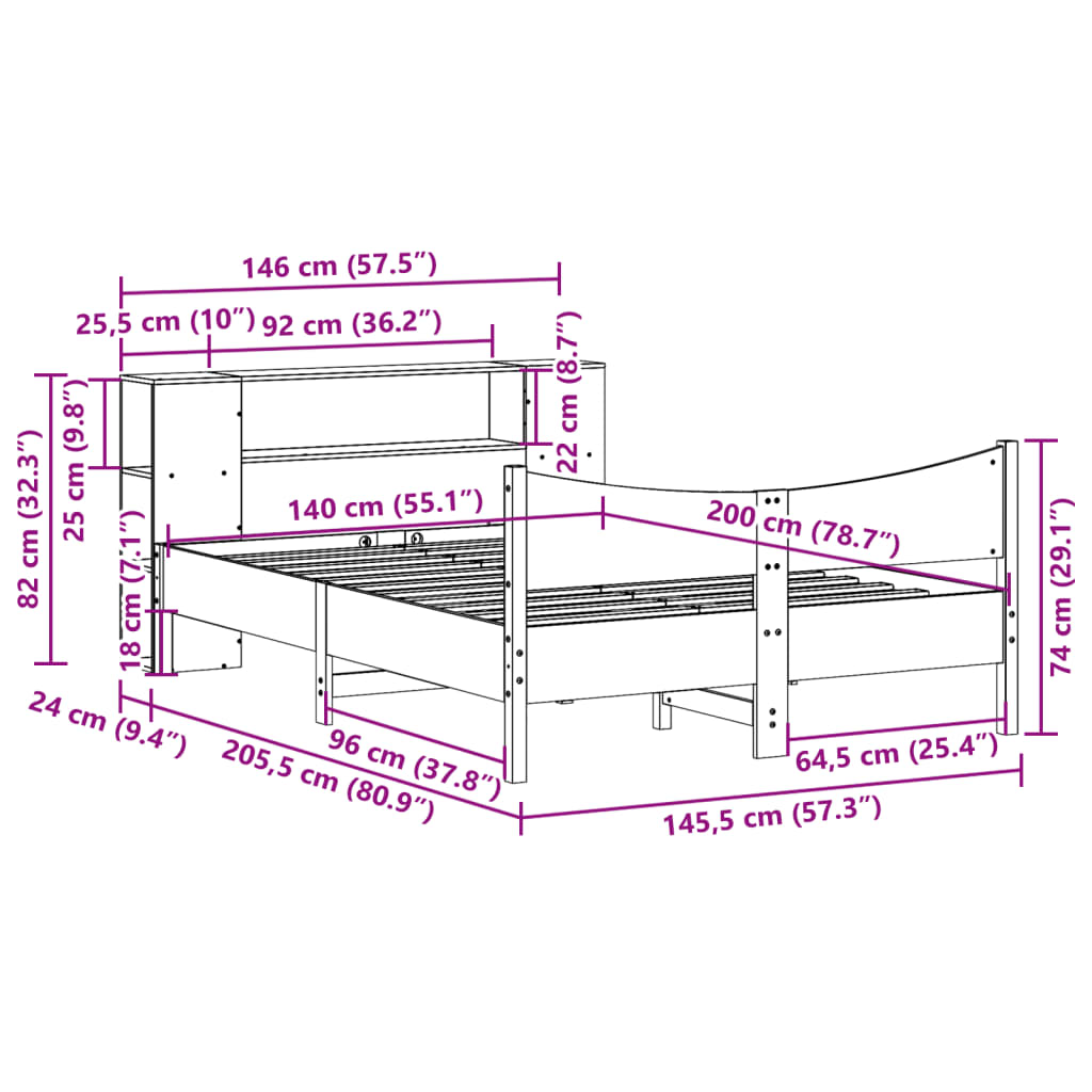 Giroletto senza Materasso Marrone Cera 140x200cm Massello Pino