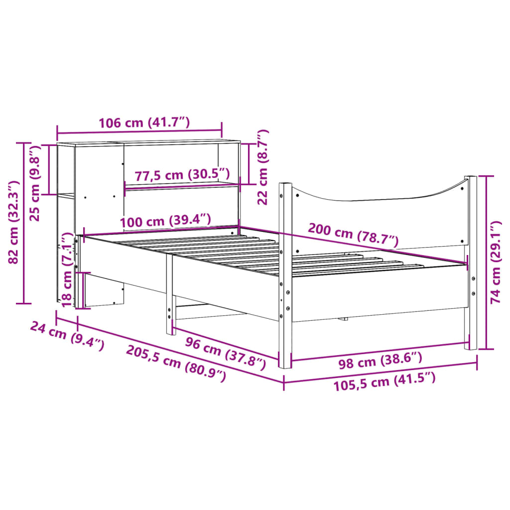 Giroletto senza Materasso 100x200 cm in Legno Massello di Pino