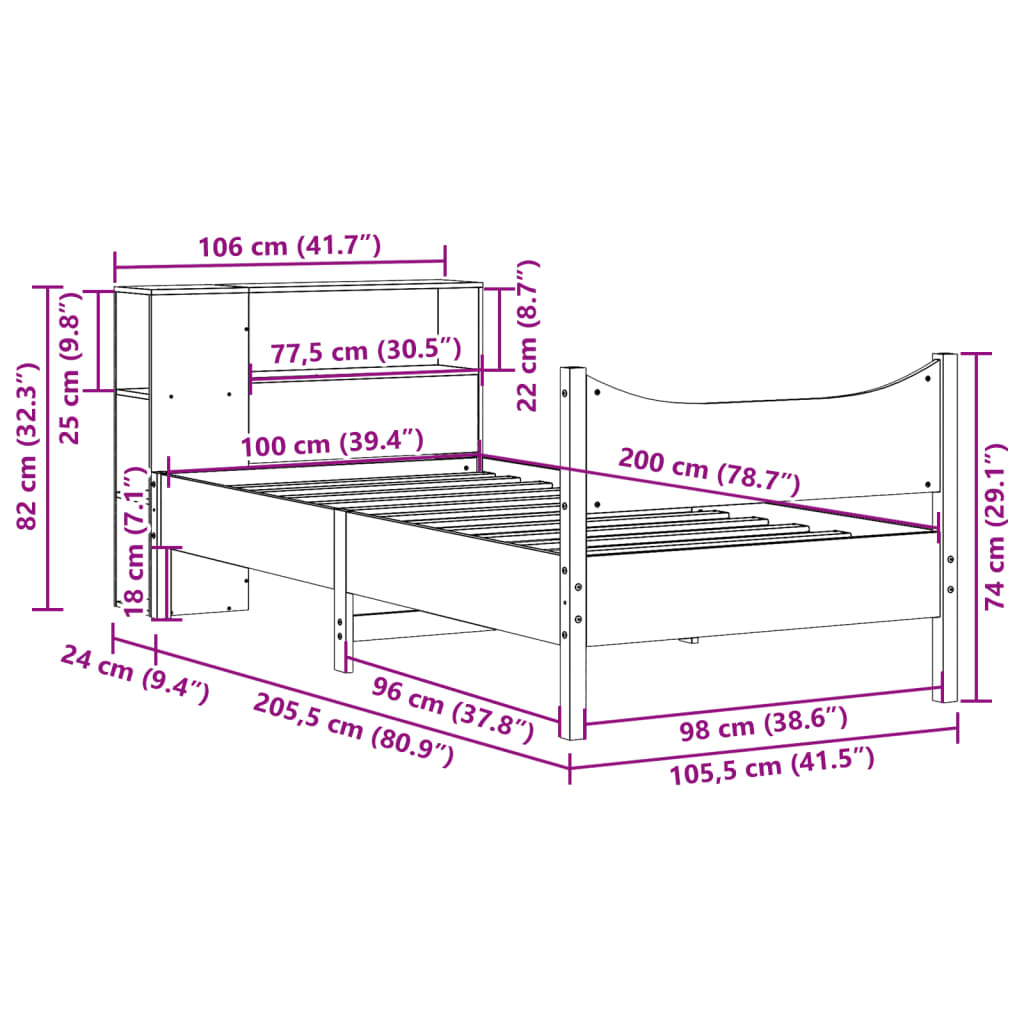 Giroletto senza Materasso Marrone Cera 100x200 cm Legno di Pino