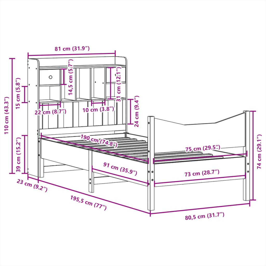 Giroletto senza Materasso Bianco 75x190 Legno Massello di Pino | homemem39