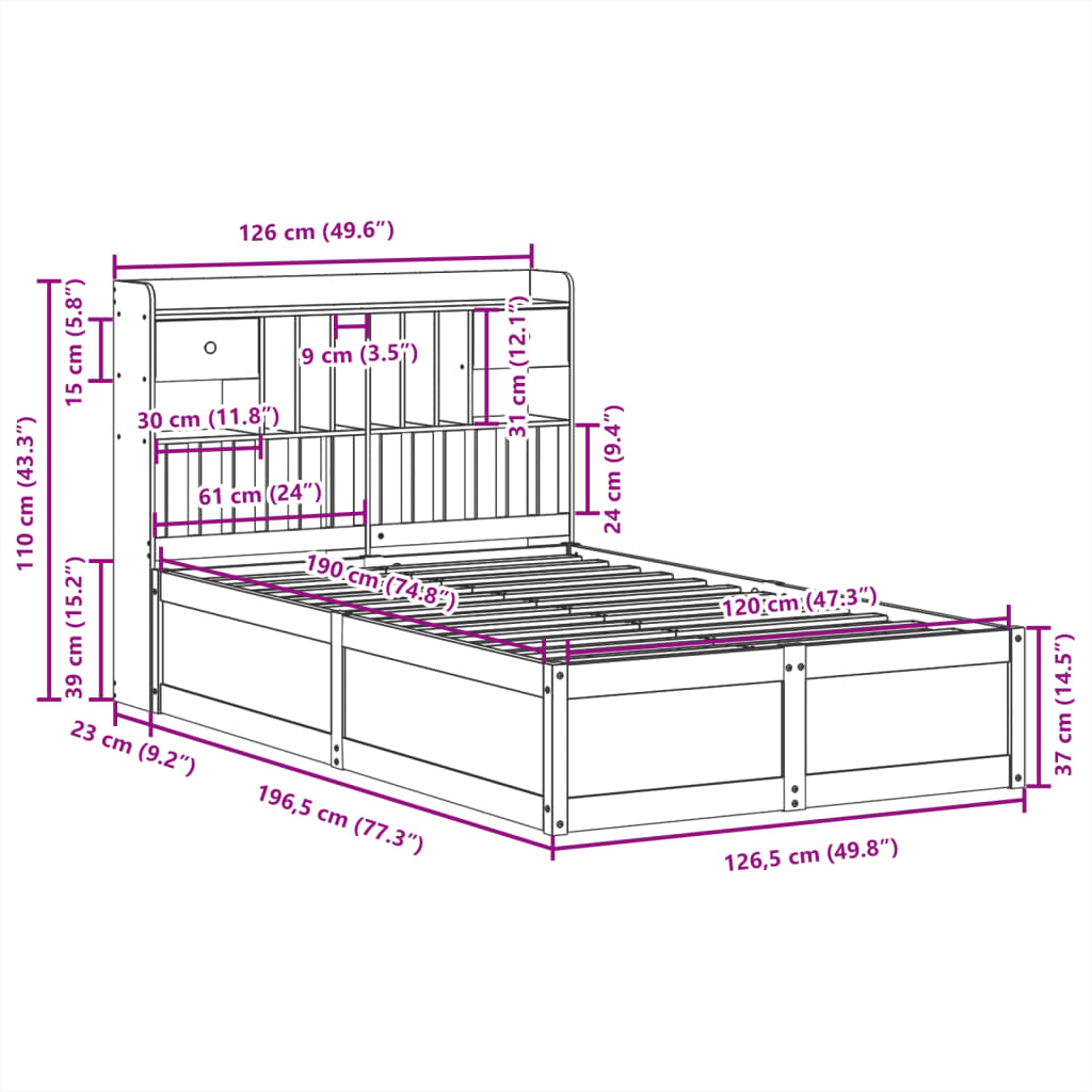 Letto senza Materasso Bianco 120x190 cm Legno Massello di Pino