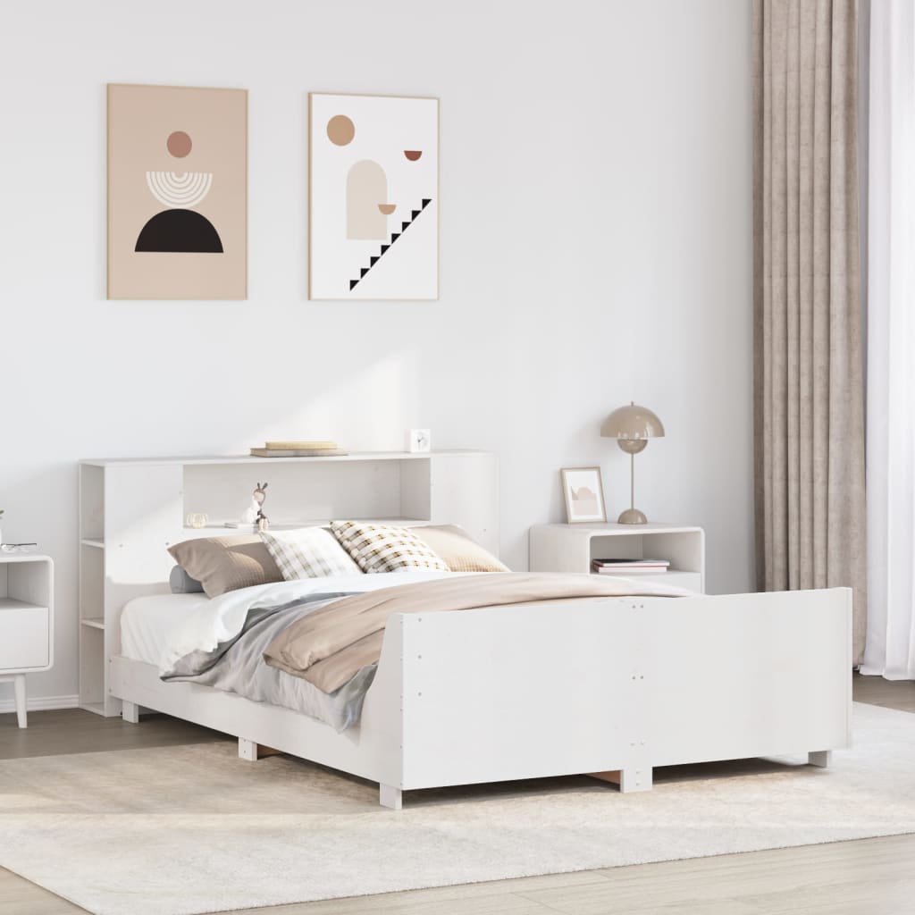 Letto senza Materasso Bianco 135x190 cm Legno Massello di Pino