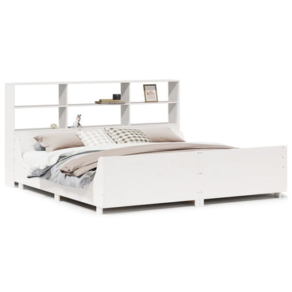 Letto Libreria senza Materasso Bianco 200x200 cm Legno Massello