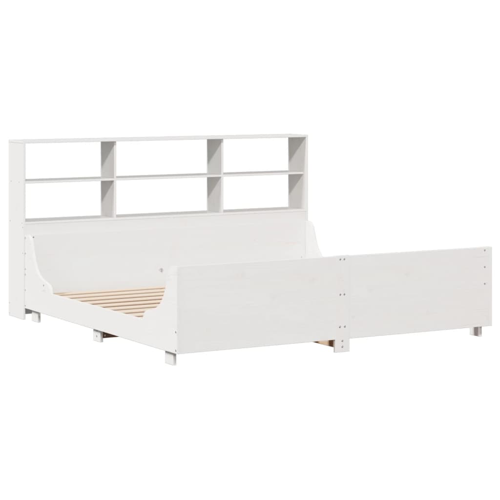 Letto Libreria senza Materasso Bianco 200x200 cm Legno Massello