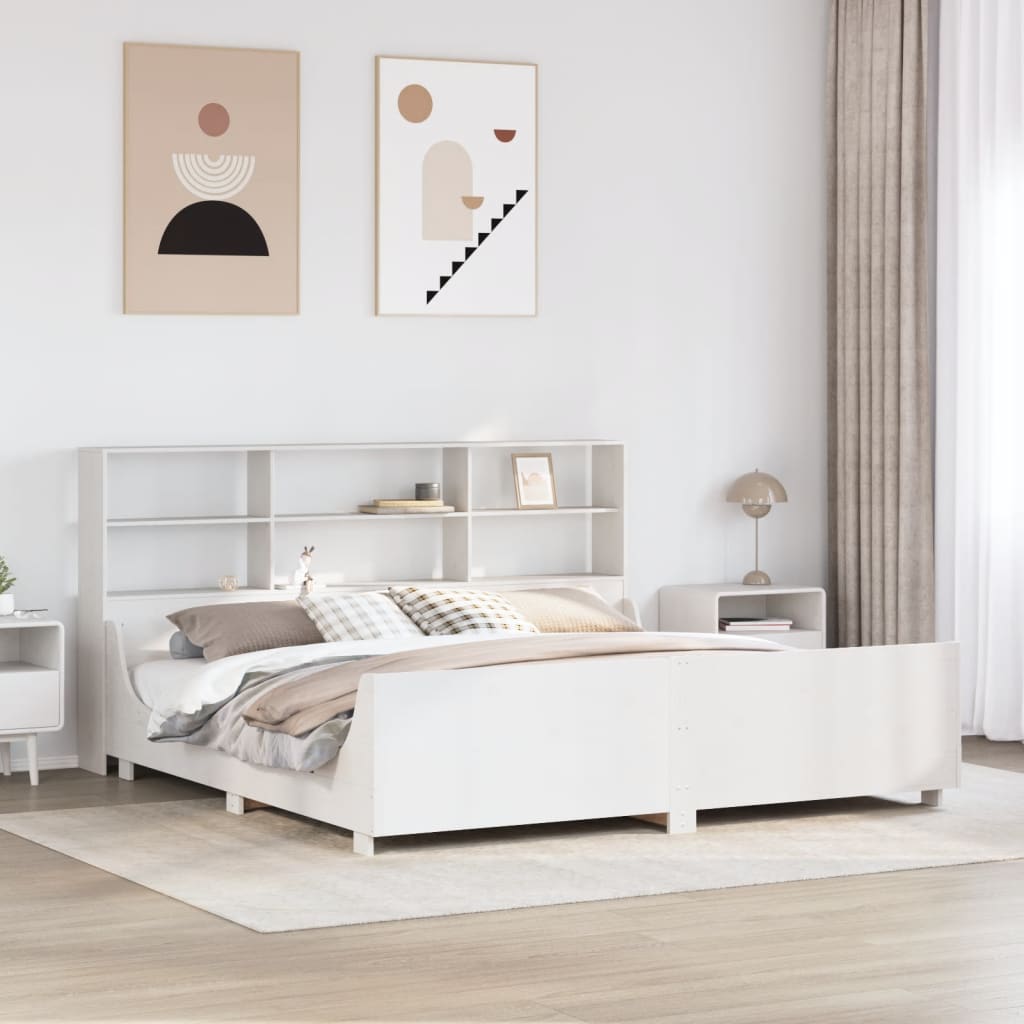 Letto Libreria senza Materasso Bianco 200x200 cm Legno Massello