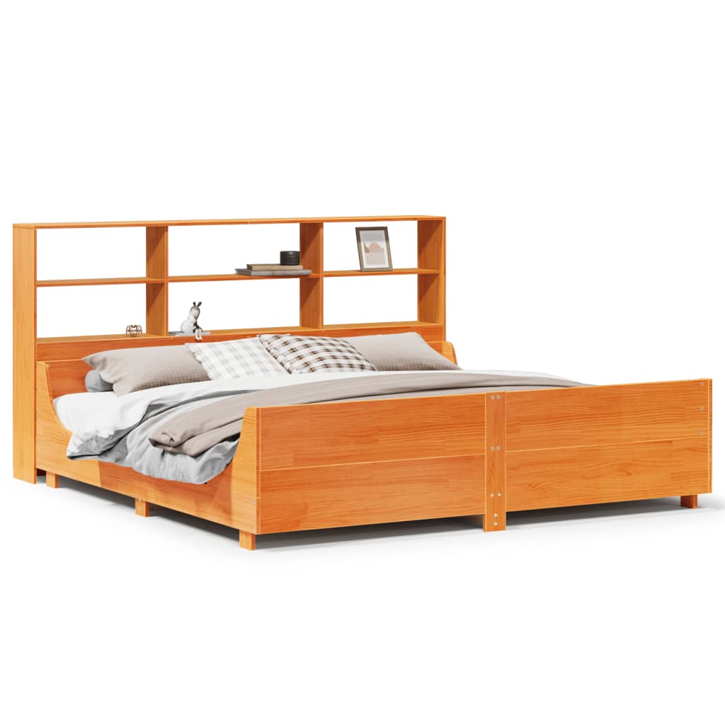 Letto Libreria senza Materasso Marrone Cera 200x200 cm Legno