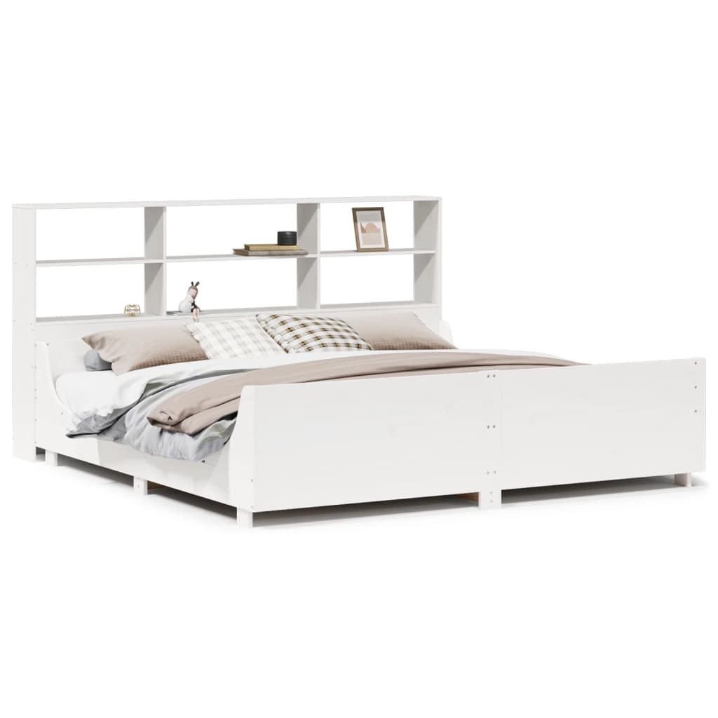 Letto Libreria senza Materasso Bianco 180x200 cm Legno Massello