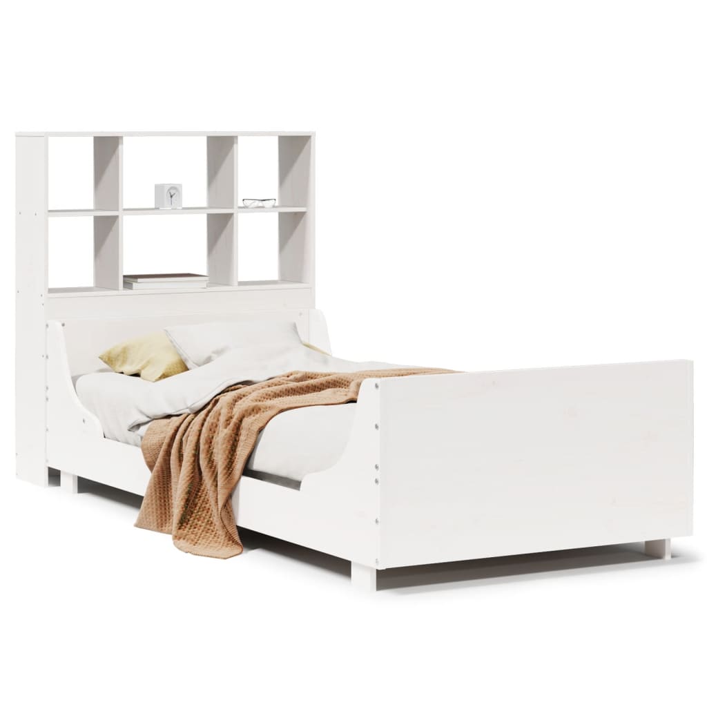 Letto Libreria senza Materasso Bianco 100x200 cm Legno Massello