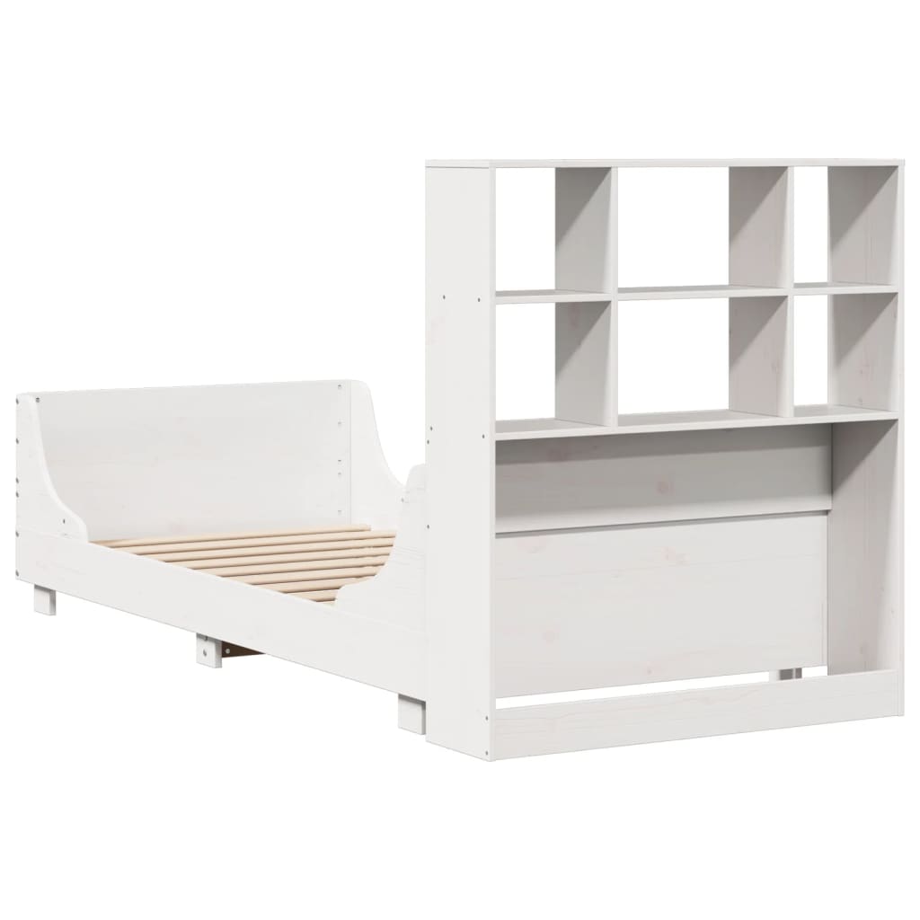 Letto Libreria senza Materasso Bianco 100x200 cm Legno Massello