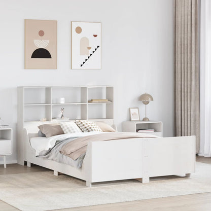 Letto Libreria senza Materasso Bianco 140x190 cm Legno Massello