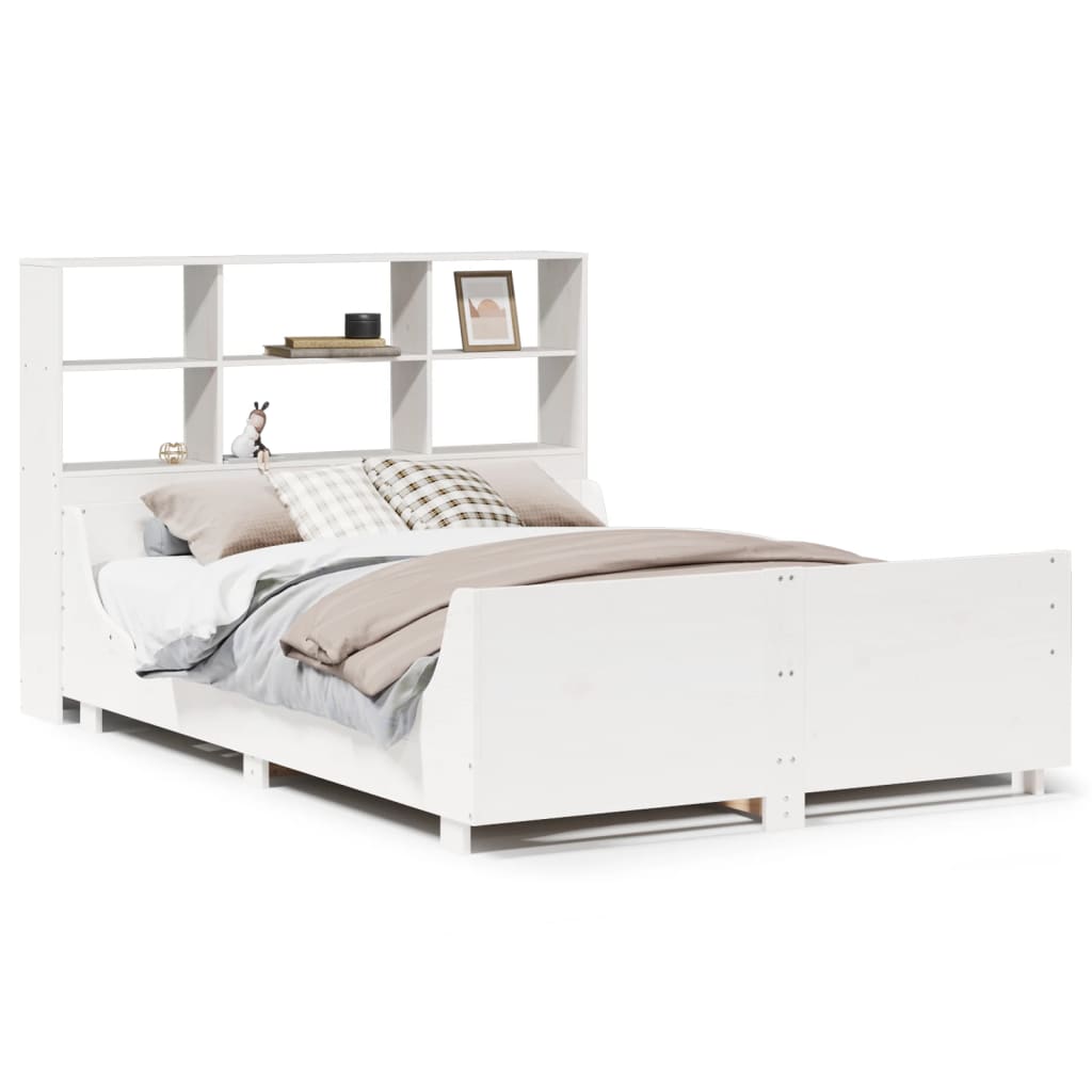 Letto Libreria senza Materasso Bianco 135x190 cm Legno Massello