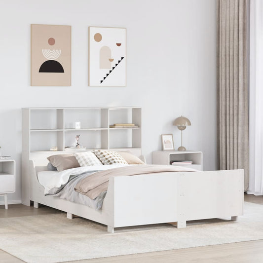 Letto Libreria senza Materasso Bianco 135x190 cm Legno Massello