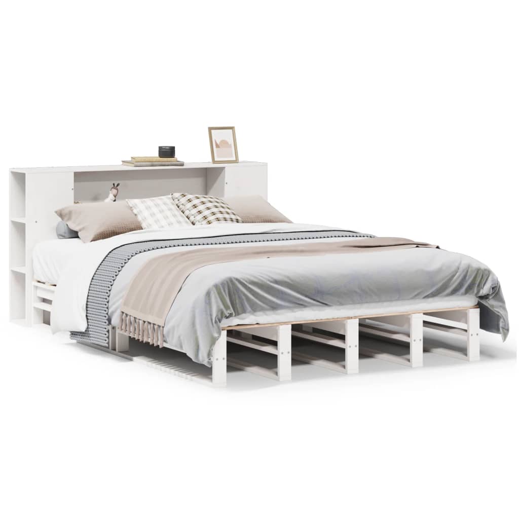 Letto Libreria senza Materasso Bianco 160x200 cm Legno Massello | homemem39