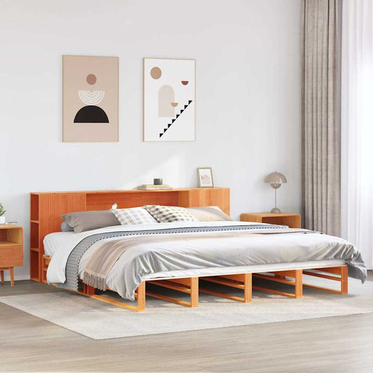 Letto Libreria senza Materasso Marrone Cera 200x200 cm Legno - homemem39