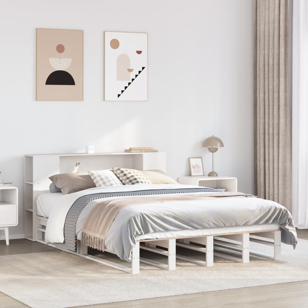 Letto Libreria senza Materasso Bianco 120x190 cm Legno Massello - homemem39