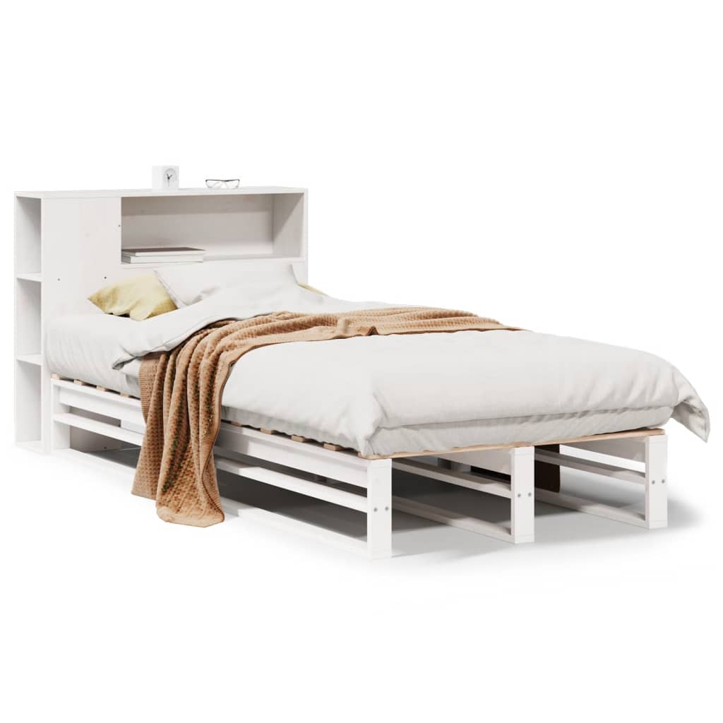 Letto Libreria senza Materasso Bianco 90x190 cm Legno Massello