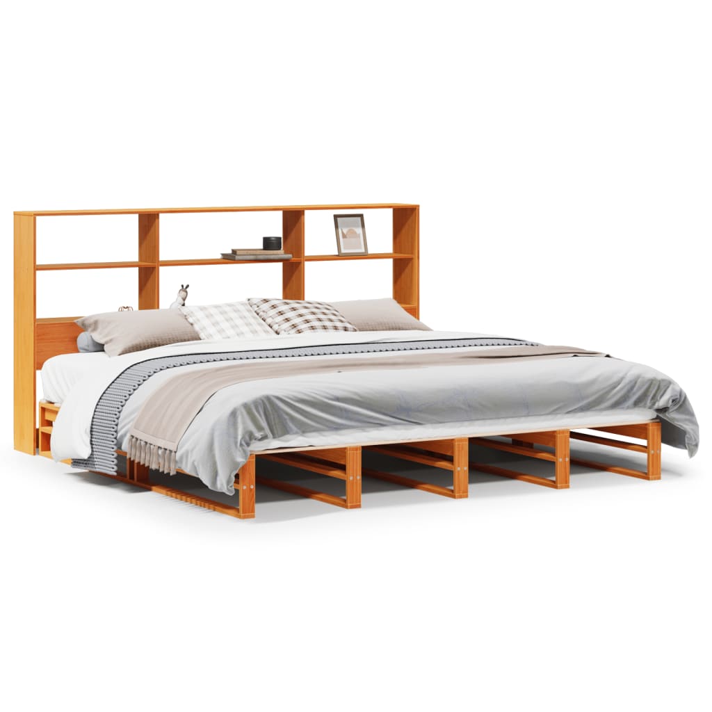 Letto Libreria senza Materasso Marrone Cera 200x200 cm Legno | homemem39