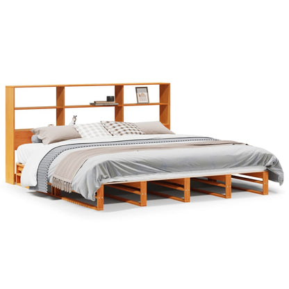 Letto Libreria senza Materasso Marrone Cera 200x200 cm Legno | homemem39