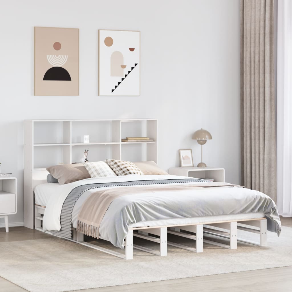 Letto Libreria senza Materasso Bianco 120x190 cm Legno Massello - homemem39