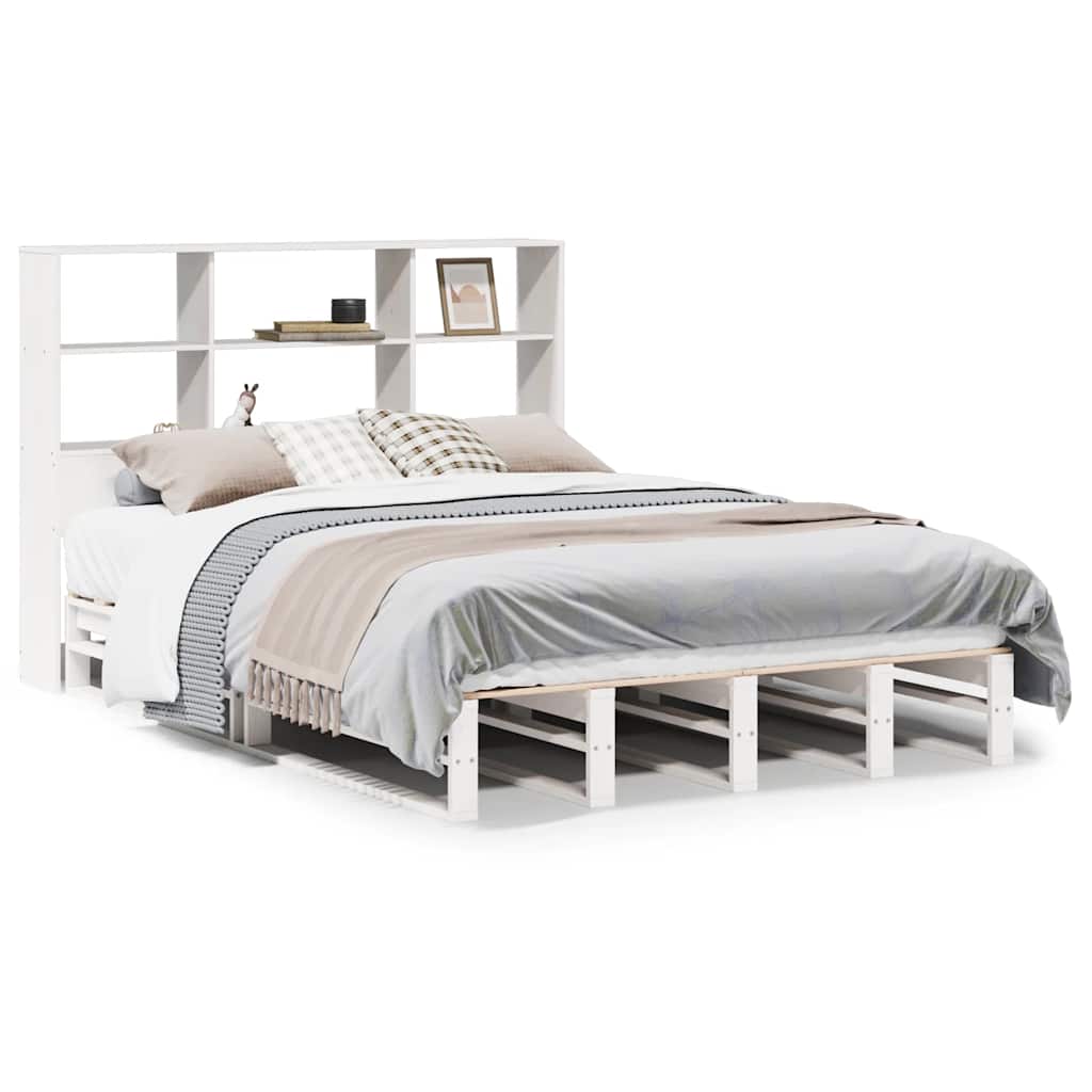 Letto Libreria senza Materasso Bianco 140x190 cm Legno Massello | homemem39
