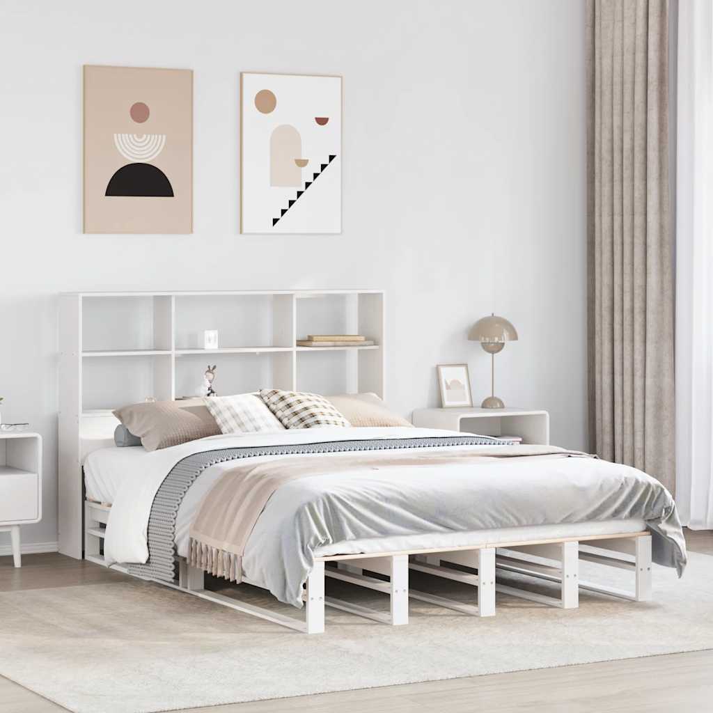 Letto Libreria senza Materasso Bianco 140x190 cm Legno Massello | homemem39