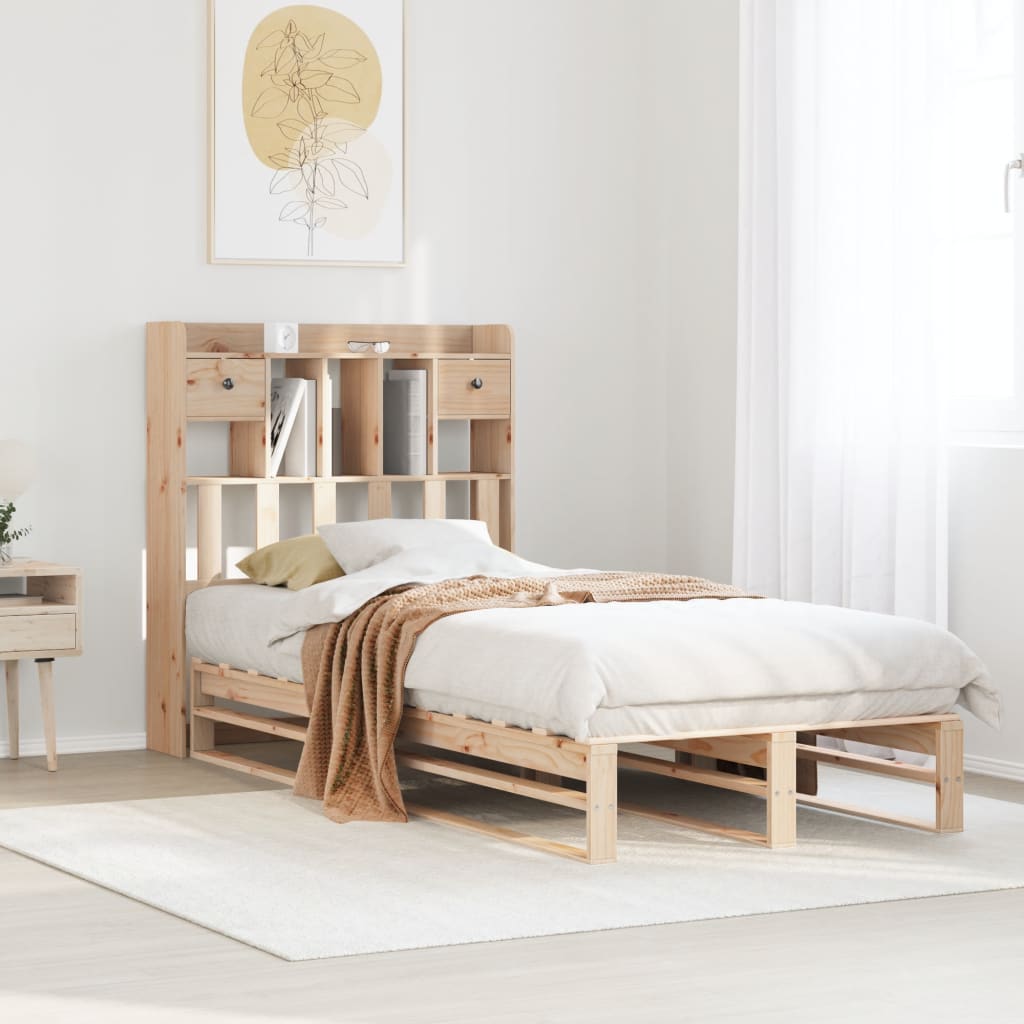 Letto Libreria senza Materasso 90x200 cm Legno Massello Pino - homemem39