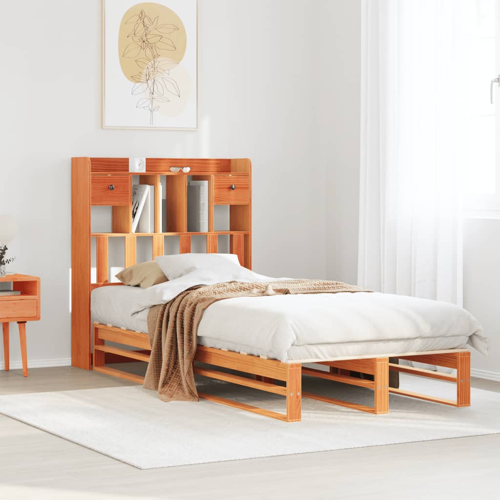 Letto Libreria senza Materasso Marrone Cera 100x200 cm in Pino
