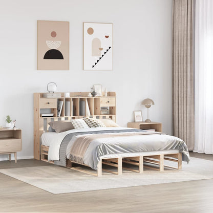 Letto Libreria senza Materasso 140x200 cm in Legno di Pino - homemem39