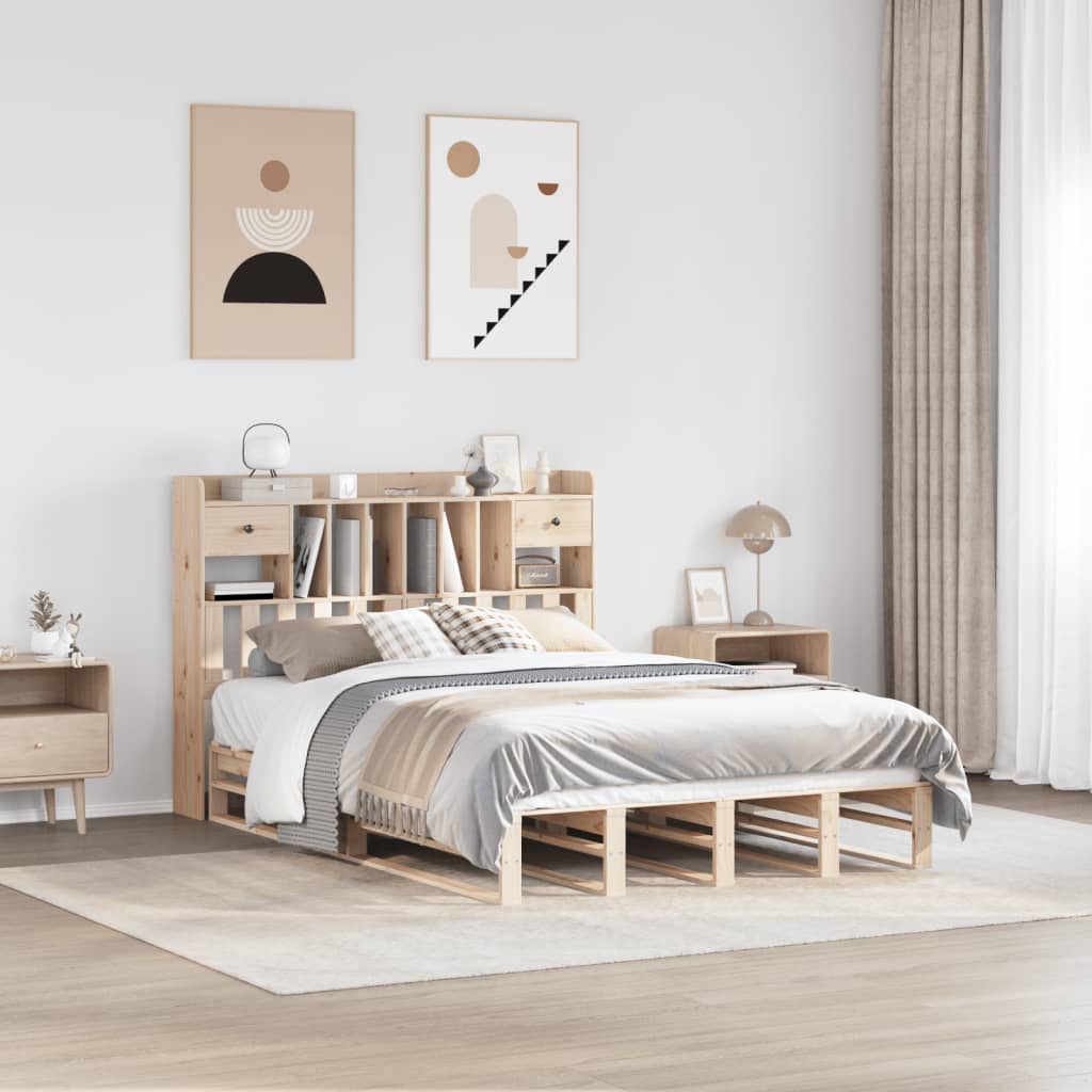 Letto Libreria senza Materasso 150x200 cm in Legno di Pino - homemem39