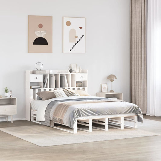 Letto Libreria senza Materasso Bianco 150x200 cm Legno di Pino | homemem39