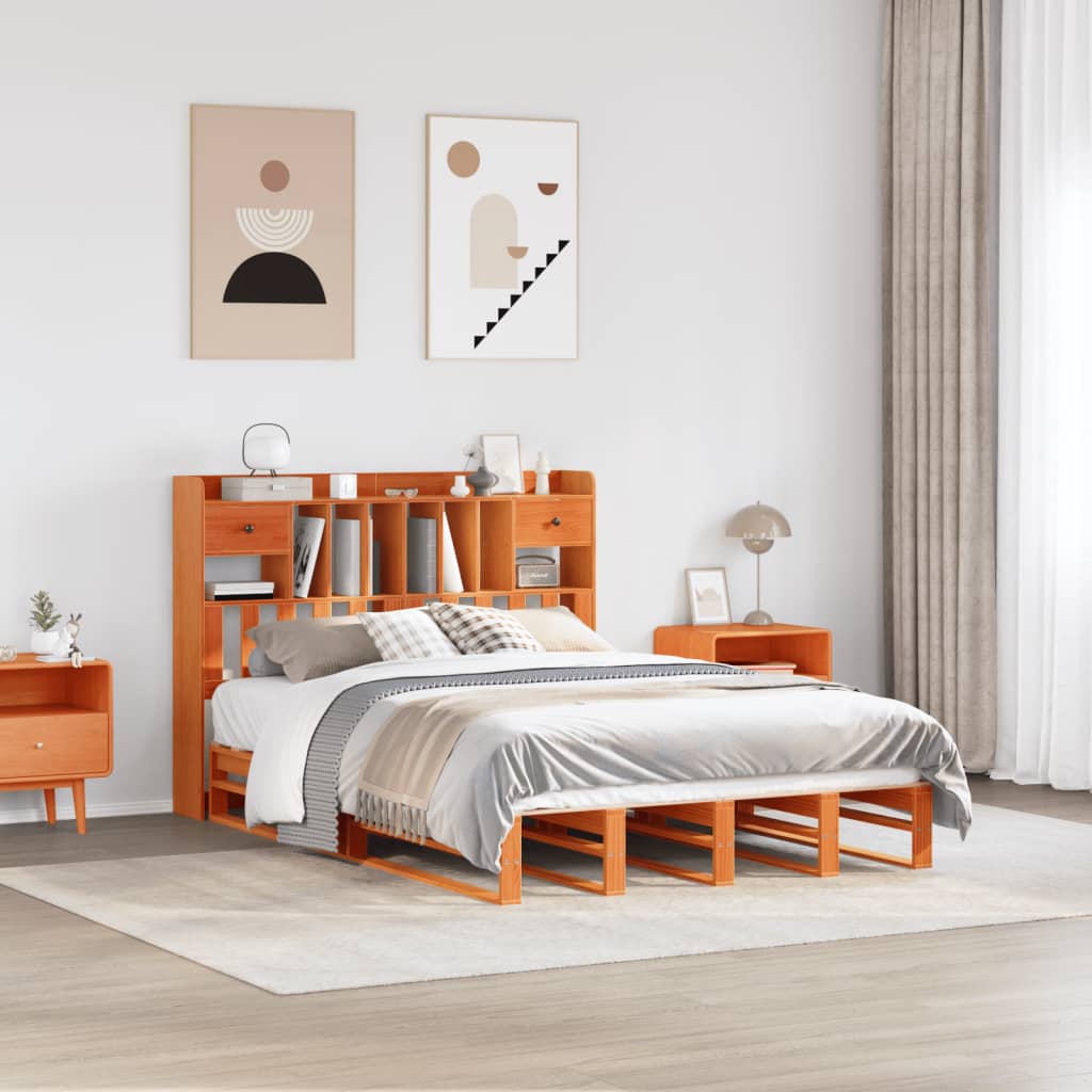 Letto Libreria senza Materasso Marrone Cera 150x200 cm in Pino - homemem39