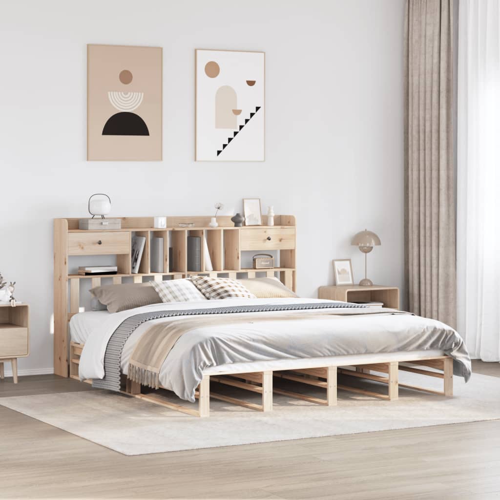 Letto Libreria senza Materasso 180x200 cm in Legno di Pino - homemem39