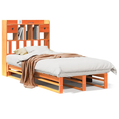Letto Libreria senza Materasso Marrone Cera in Pino