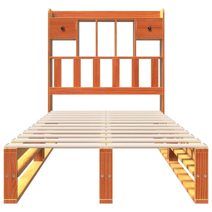 Letto Libreria senza Materasso Marrone Cera in Pino