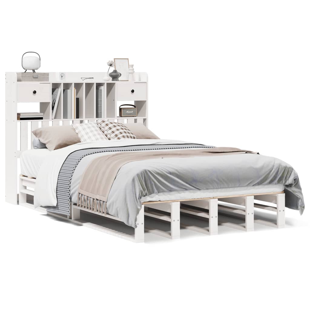 Letto Libreria senza Materasso Bianco 135x190 cm Legno di Pino - homemem39