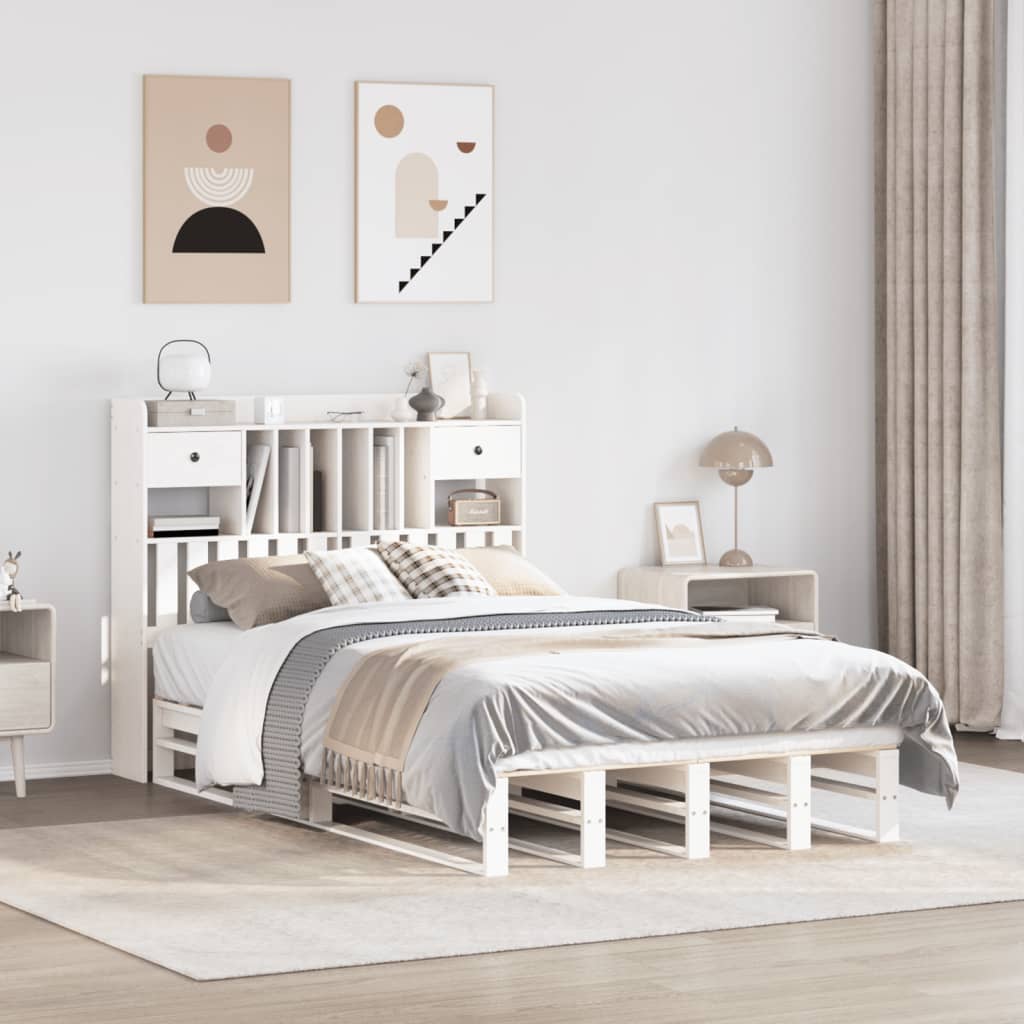 Letto Libreria senza Materasso Bianco 135x190 cm Legno di Pino - homemem39