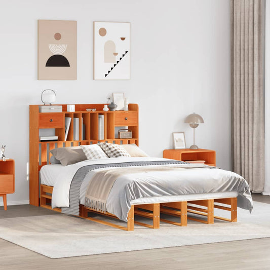 Letto Libreria senza Materasso Marrone Cera 135x190 cm in Pino | homemem39