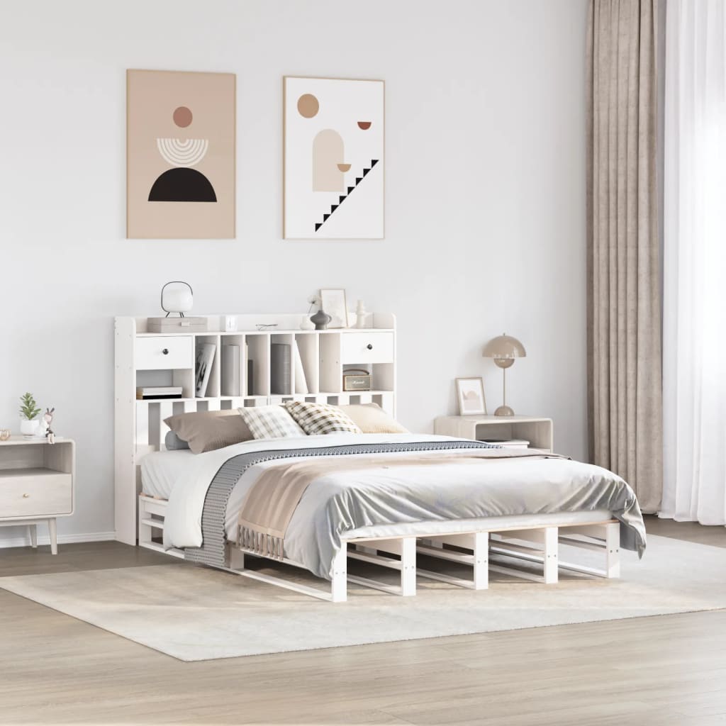 Letto Libreria senza Materasso Bianco 140x190 cm Legno di Pino - homemem39