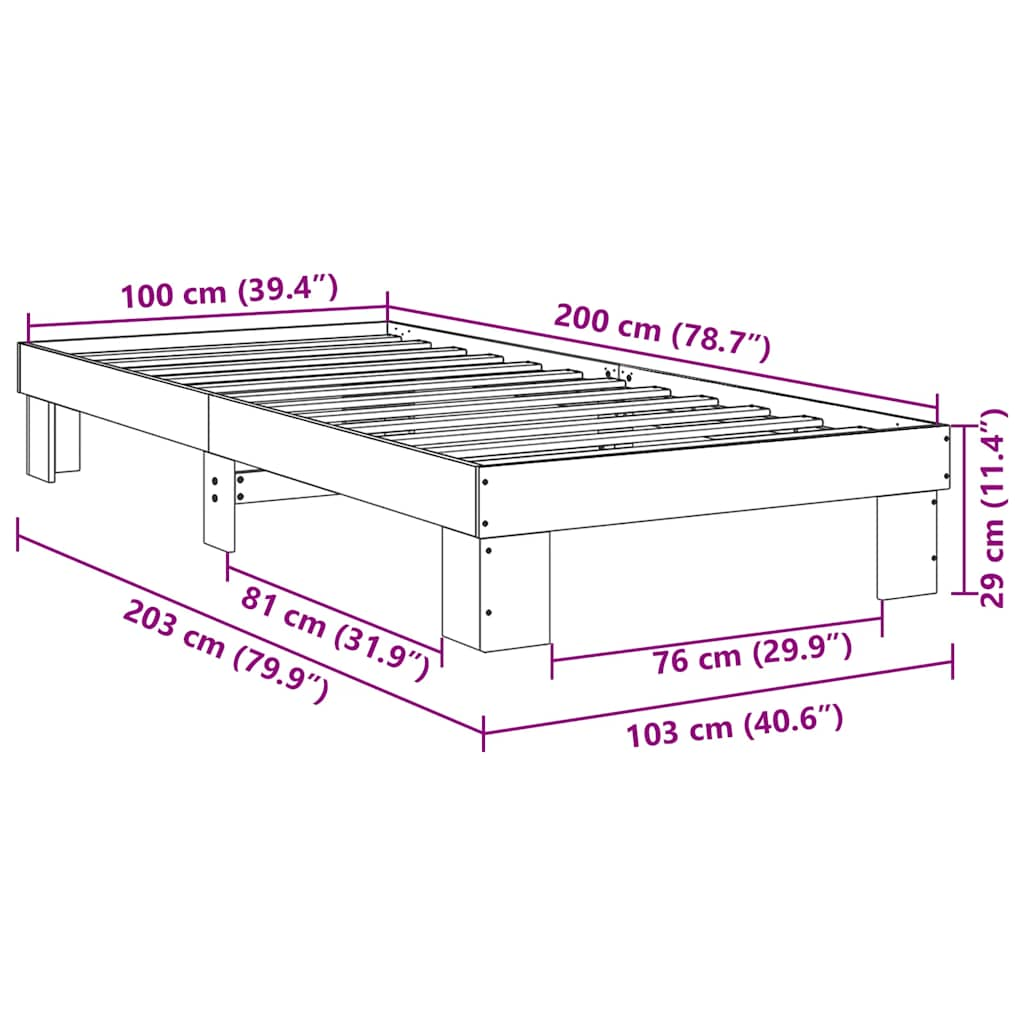 Struttura Letto Senza Materasso 100x200 cm in Legno di Rovere