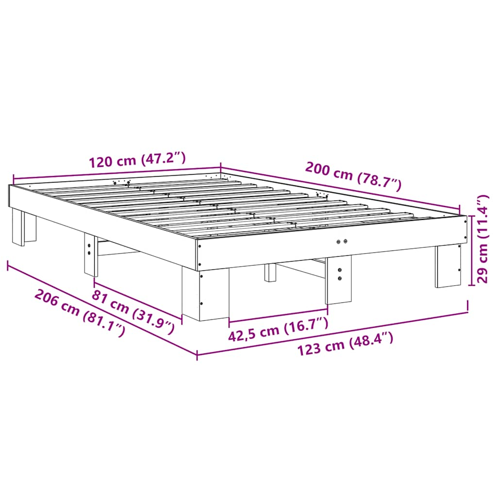 Struttura Letto Senza Materasso 120x200 cm in Legno di Rovere