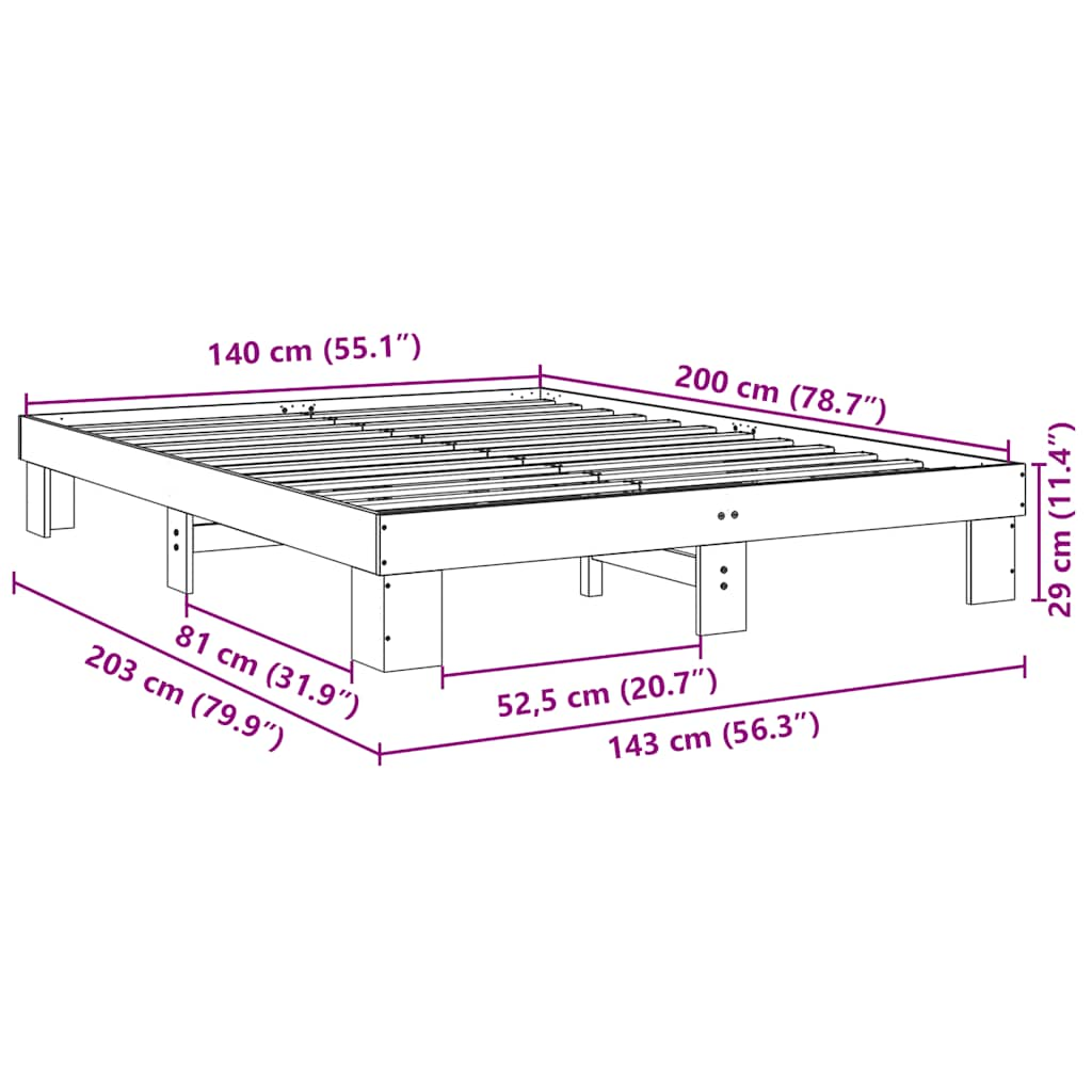 Struttura Letto Senza Materasso 140x200 cm in Legno di Rovere