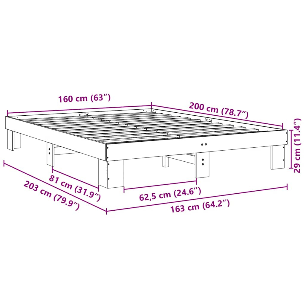 Struttura Letto Senza Materasso 160x200 cm in Legno di Rovere