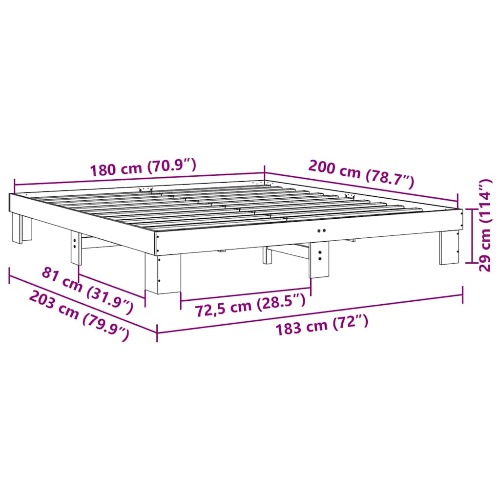 Struttura Letto Senza Materasso 180x200 cm in Legno di Rovere